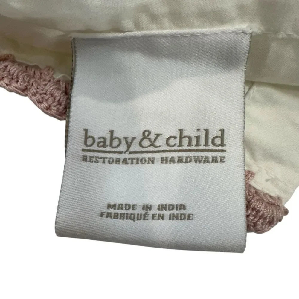 Restoration Hardware Baby & Child Crisp White & Pink Embroidered Flat Sheet Twin